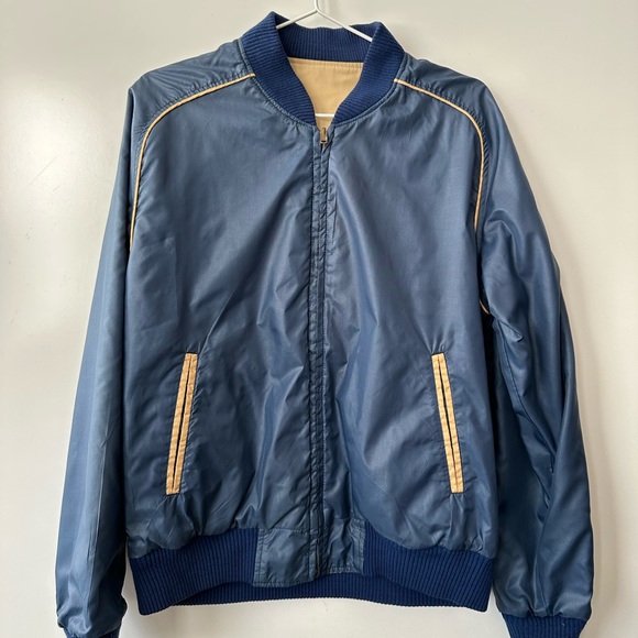 Vintage 80s Pro Am Blue and Tan Track Jacket size Medium - Picture 3 of 9